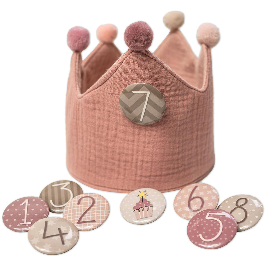 Papierdrachen Geburtstagskrone aus  Musselin - Rosa - mit Buttons