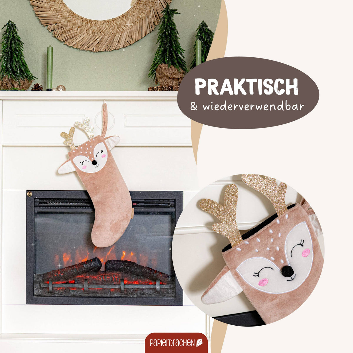Papierdrachen Weihnachtssocke - Reh