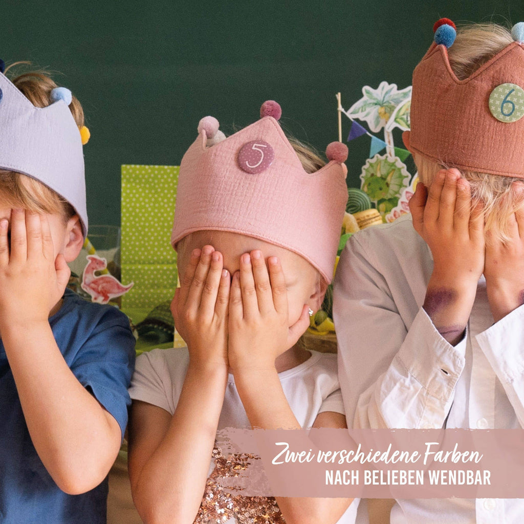 Papierdrachen Geburtstagskrone aus  Musselin - Rosa - mit Buttons