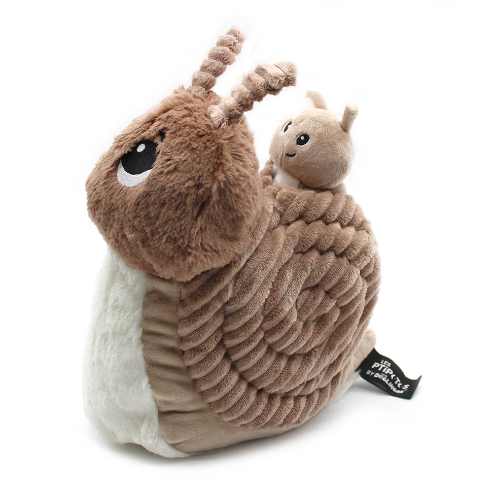 LES PTIPOTOS - 25 cm großes Plüsch-Schneckenpaar Mama & Baby, braun
