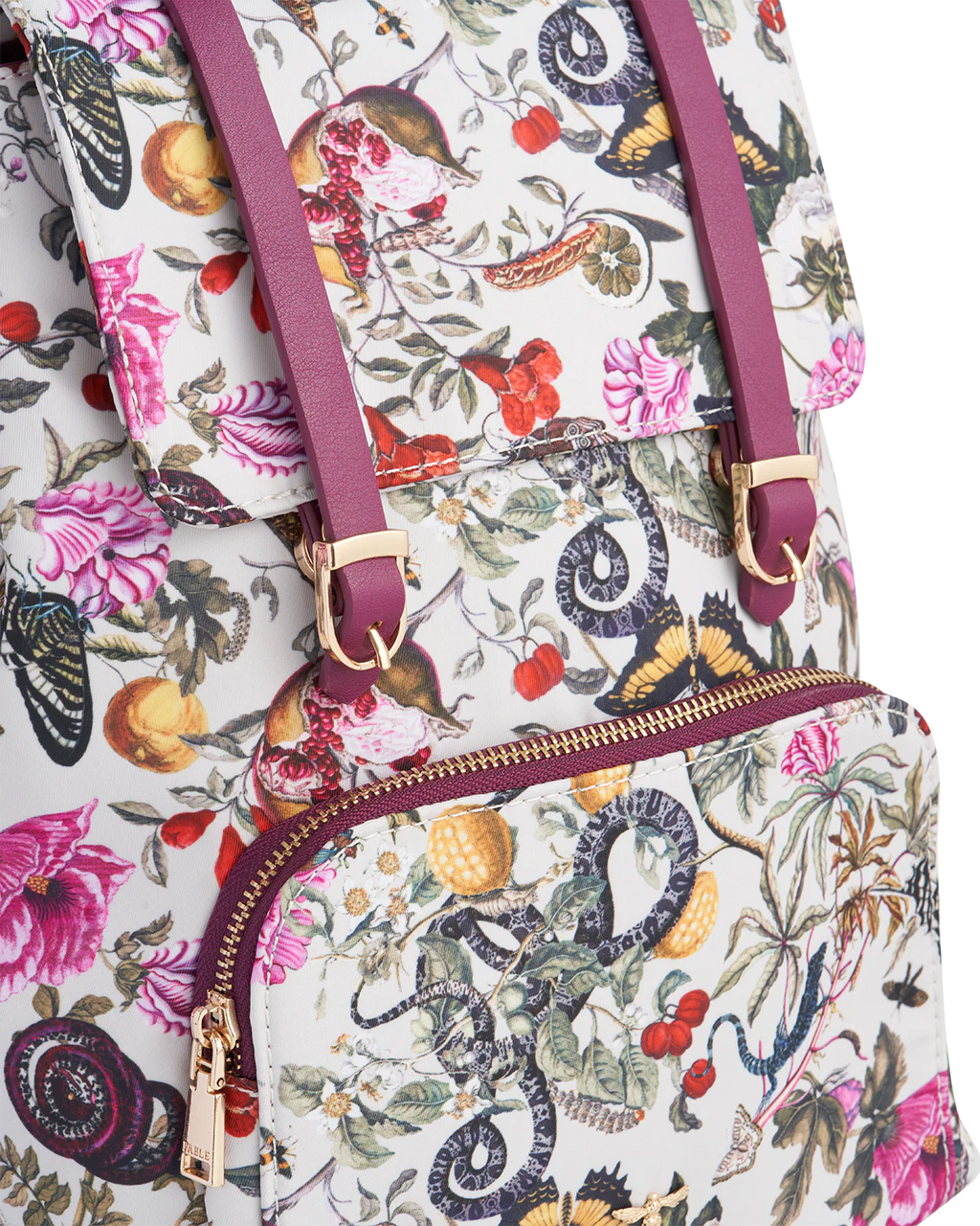 FABLE Blumen Rucksack mit Natural Historic Museum Print in Pflaumenfarbe