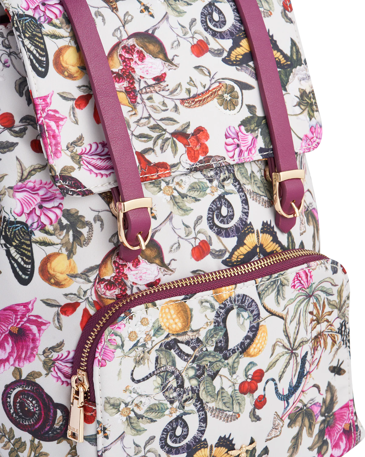 FABLE Blumen Rucksack mit Natural Historic Museum Print in Pflaumenfarbe