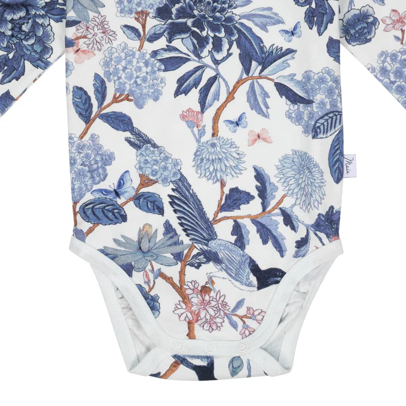 Baby Bluebird Body white/blue - Gemusterter Body mit Blaumeise