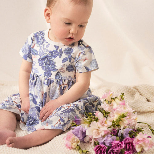 Babykleid  Bluebird white/blue - Gemustertes Babykleid mit Blaumeise