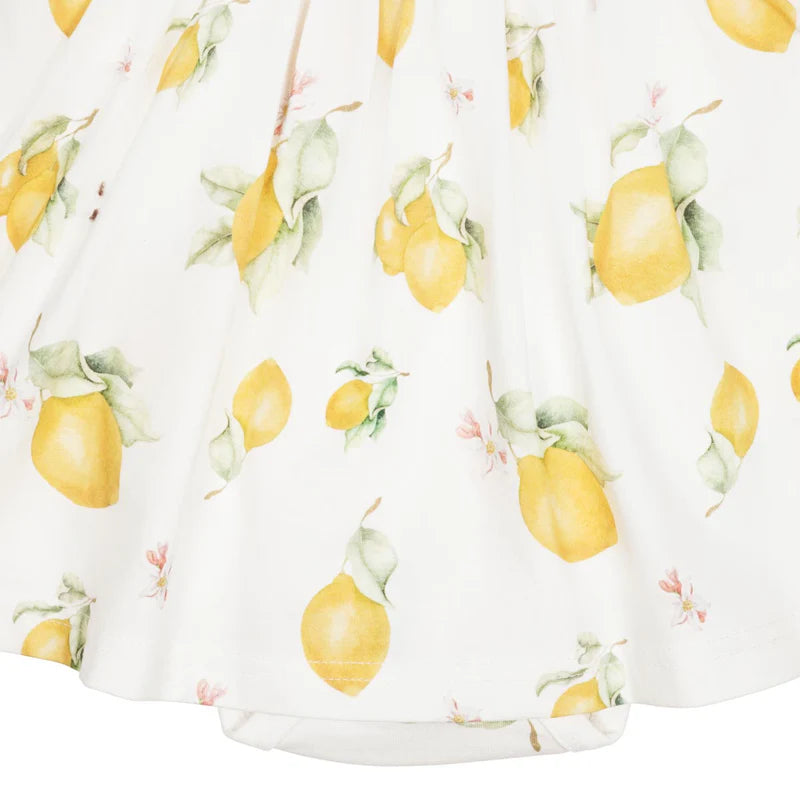Babybodykleid  mit Zitronenprint - Lemon short-sleeved bodysuit dress, natural white