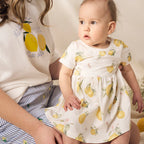 Babybodykleid  mit Zitronenprint - Lemon short-sleeved bodysuit dress, natural white