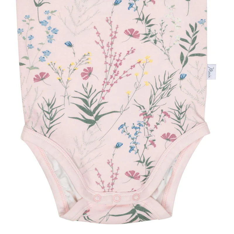 Babybody geblümt mit gerüschten Ärmeln - Thyme Kurzarm-Body rosa