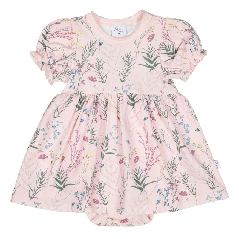 Babybodykleid kurzarm geblümt - short-sleeved bodysuit dress, pink