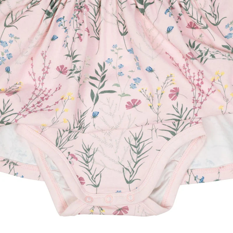 Babybodykleid kurzarm geblümt - short-sleeved bodysuit dress, pink