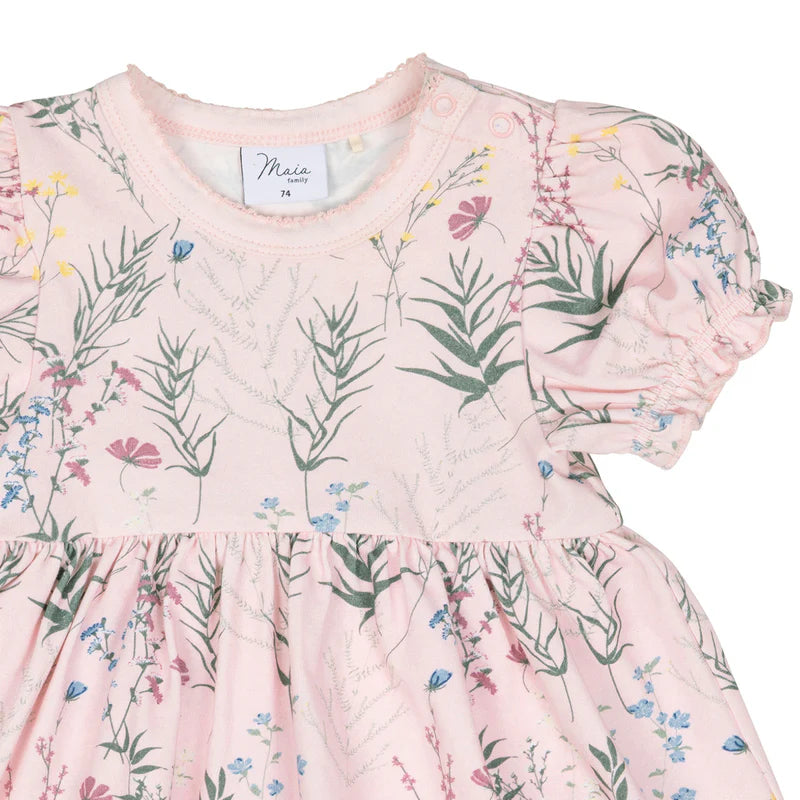 Babybodykleid kurzarm geblümt - short-sleeved bodysuit dress, pink