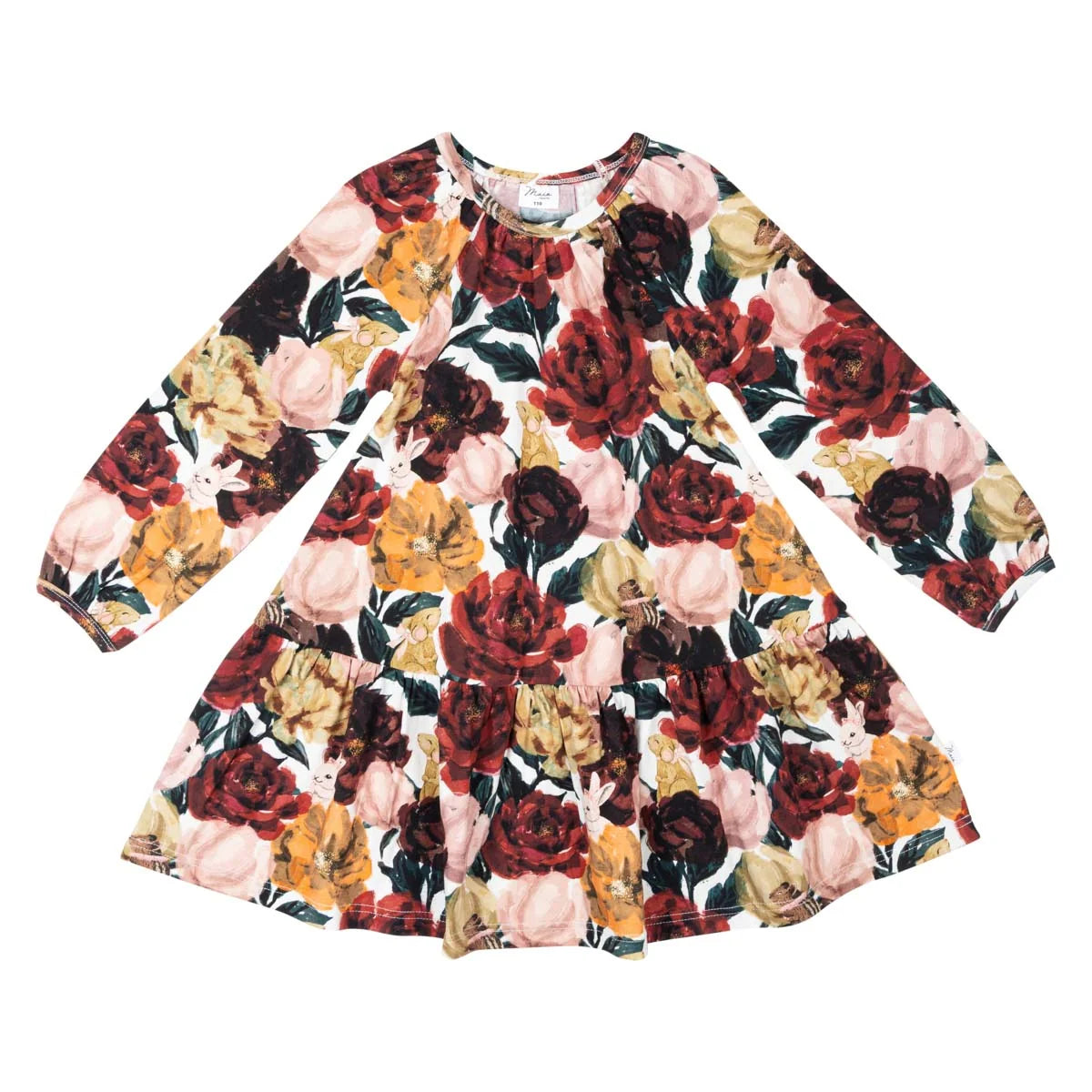 Ma-ia Family - Bloomy dress, dark red - geblümtes Mädchenkleid dunkelrot