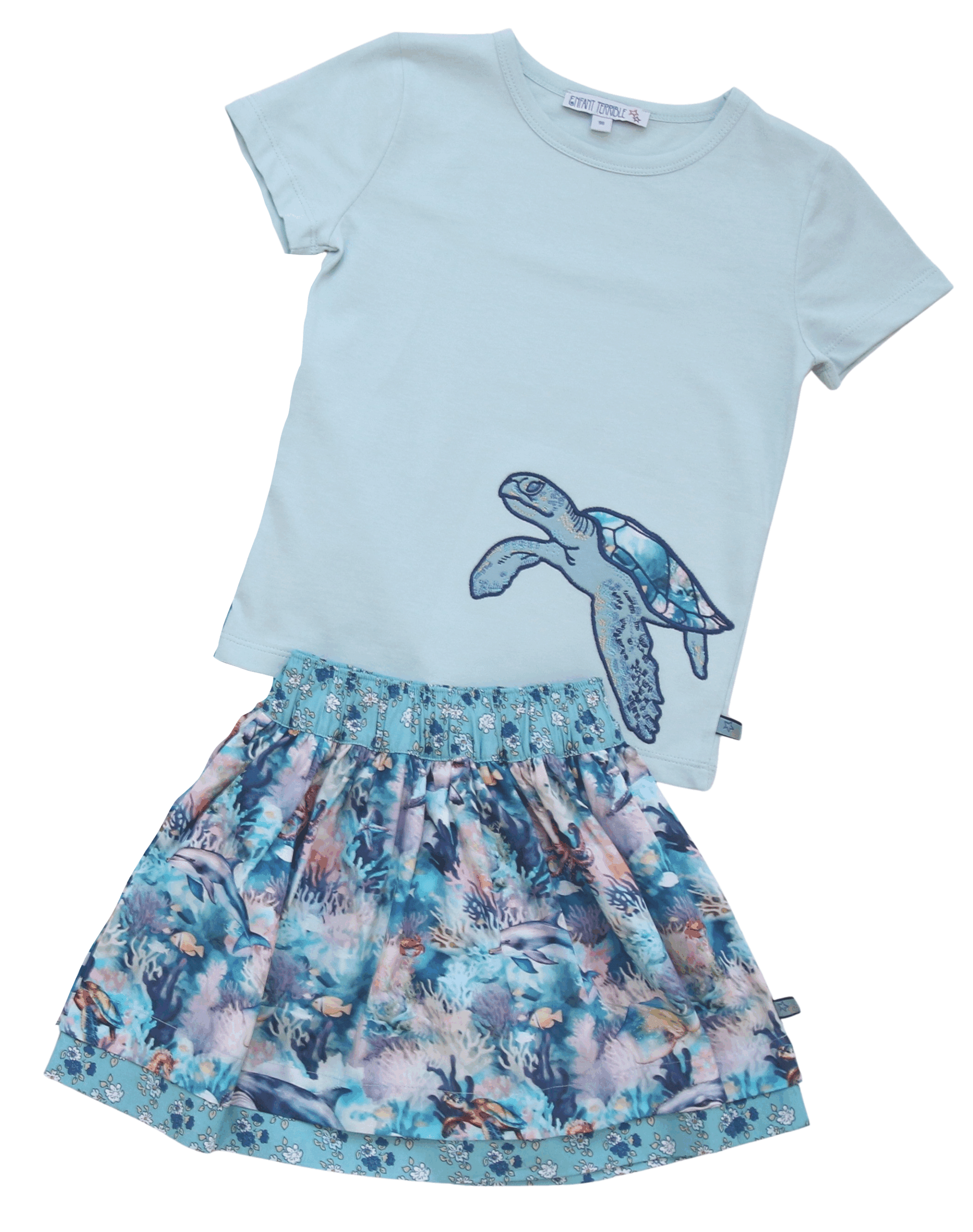 ENFANT TERRIBLE - Wenderock mit Unterwasser und Miniblümchendruck in türkis/blau -40% reduziert!