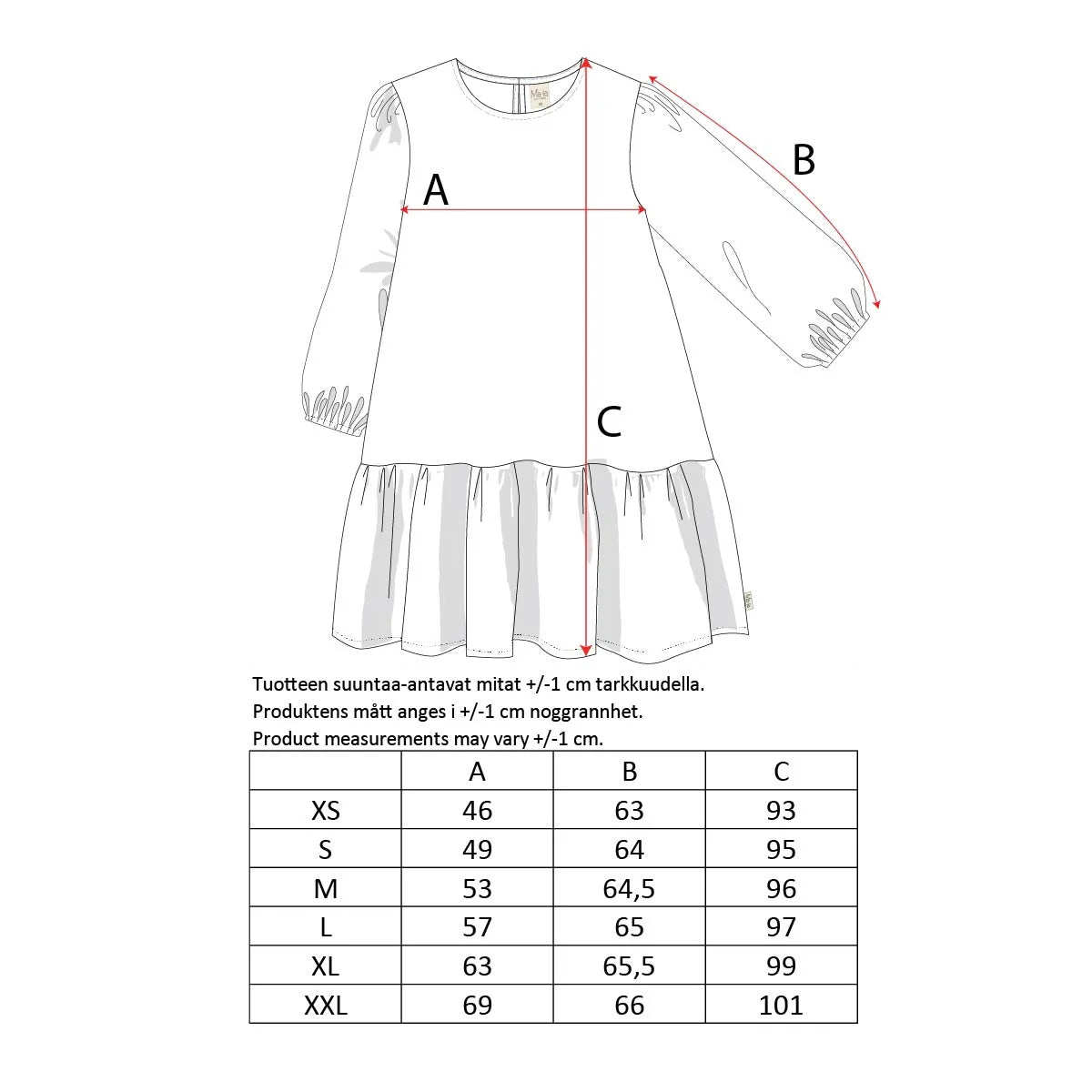 Ma-ia Family - ADULTS/Erwachsene Laura dress, Bloomy, dark red