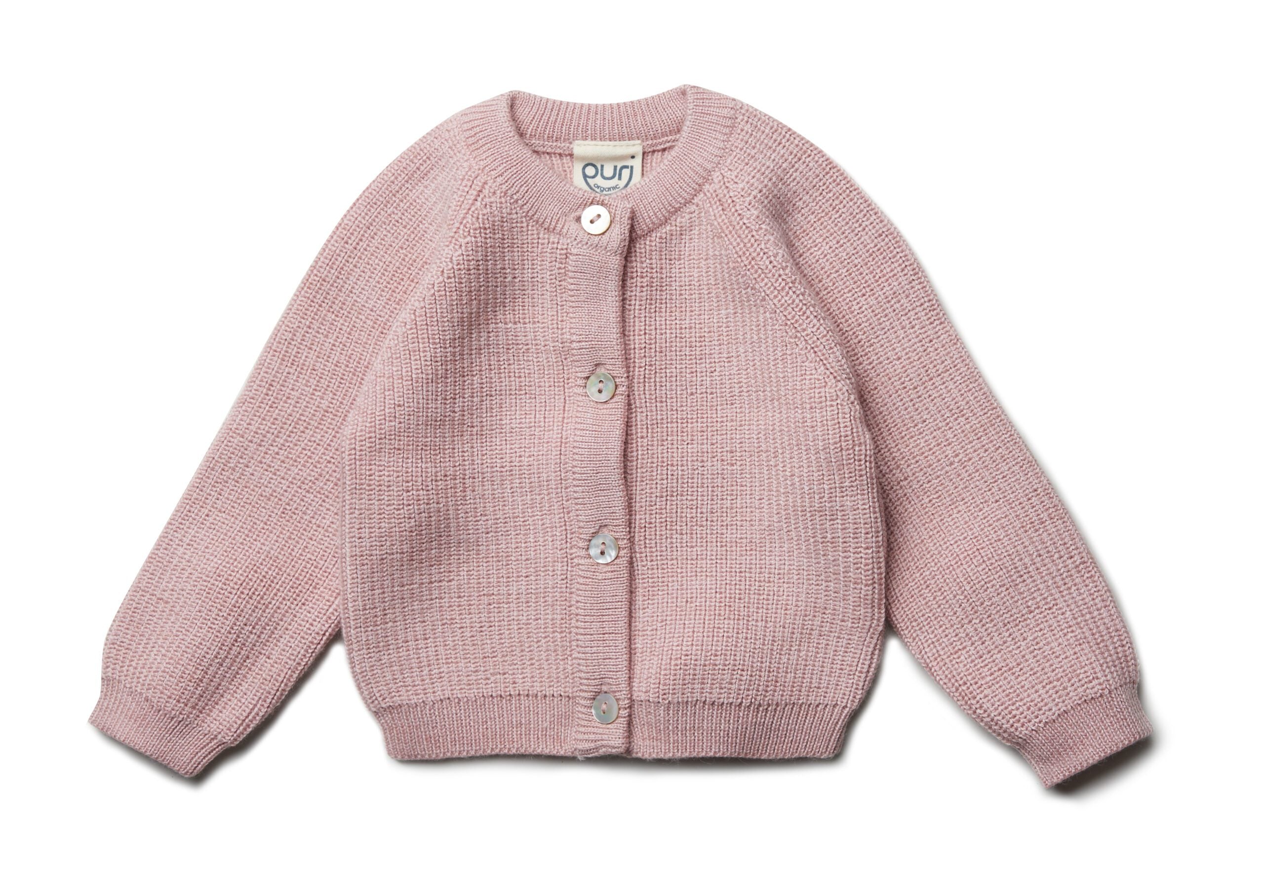 PURI ORGANIC Cardigan aus 80% Merinowolle mit 20% Seide in Farbe blush / rose