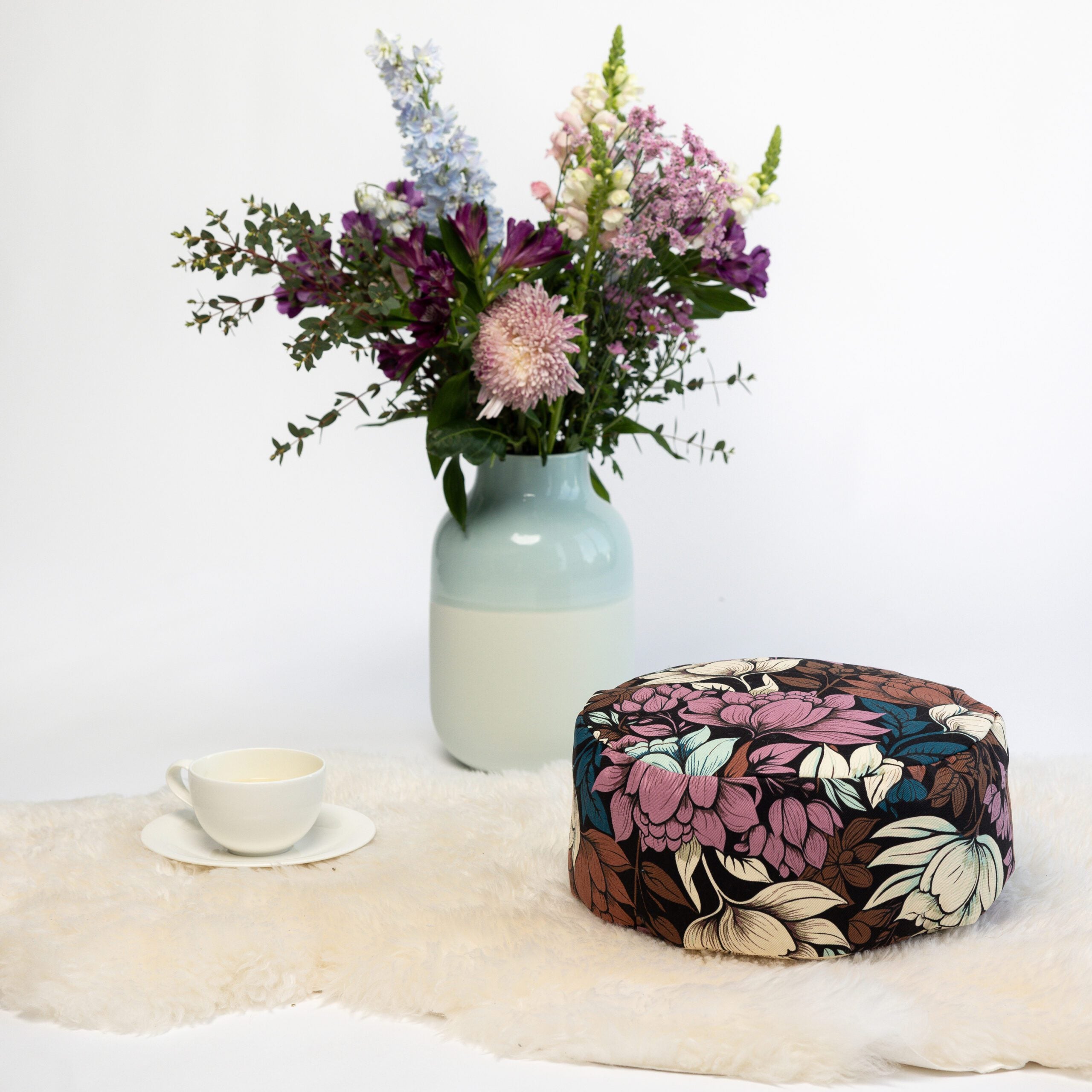 SOFIE & PAUL- Bodensitzkissen Yogakissen "Boho Magnolia" petrol/pink/brown