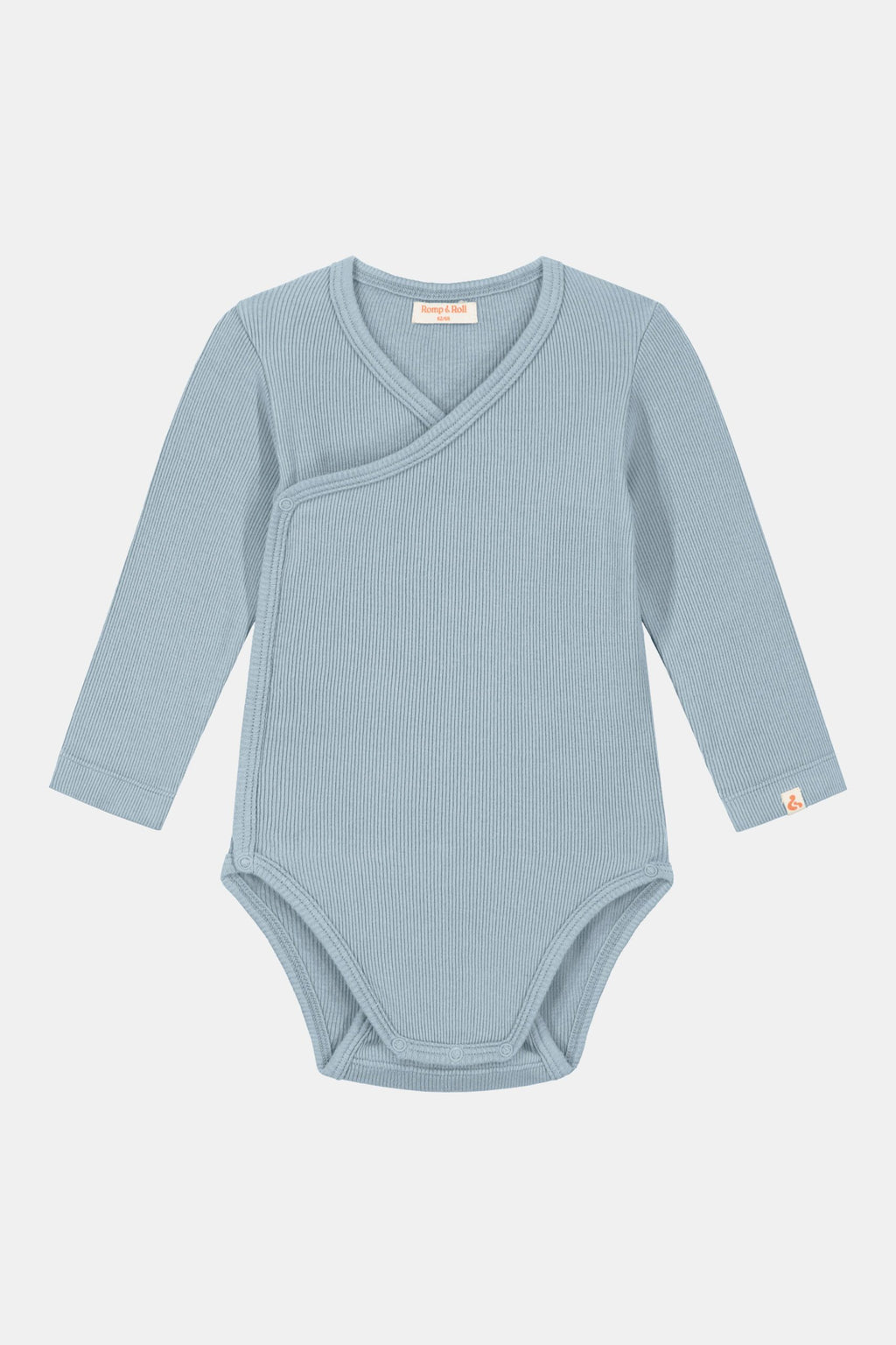 Gerippter Babybody aus 100% Biobaumwolle GOTS zertifiziert und größenverstellbar Farbe breeze noch in Gr. 62/68 vorrätig