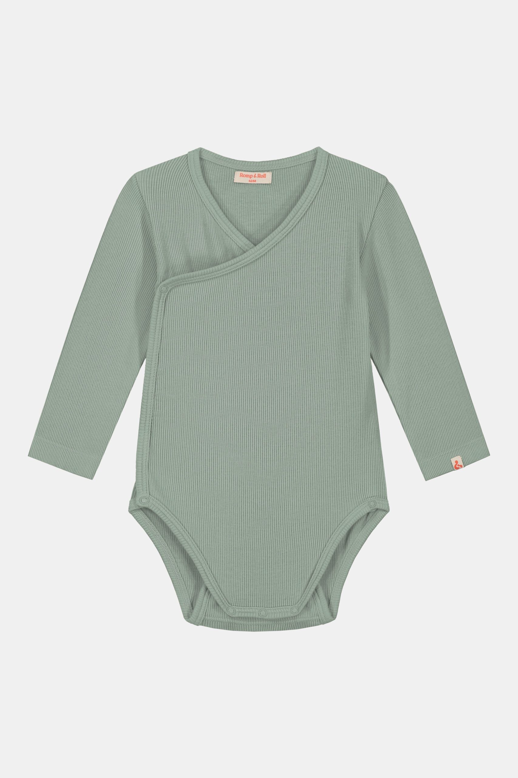 Gerippter Babybody aus 100% Biobaumwolle GOTS zertifiziert und größenverstellbar Farbe sage noch in Gr. 50/56 !
