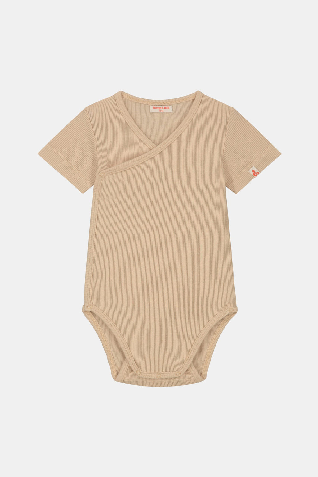 Wickelbody mit kurzen Ärmeln aus 100% Biobaumwolle GOTS zertifiziert und größenverstellbar Farbe dune