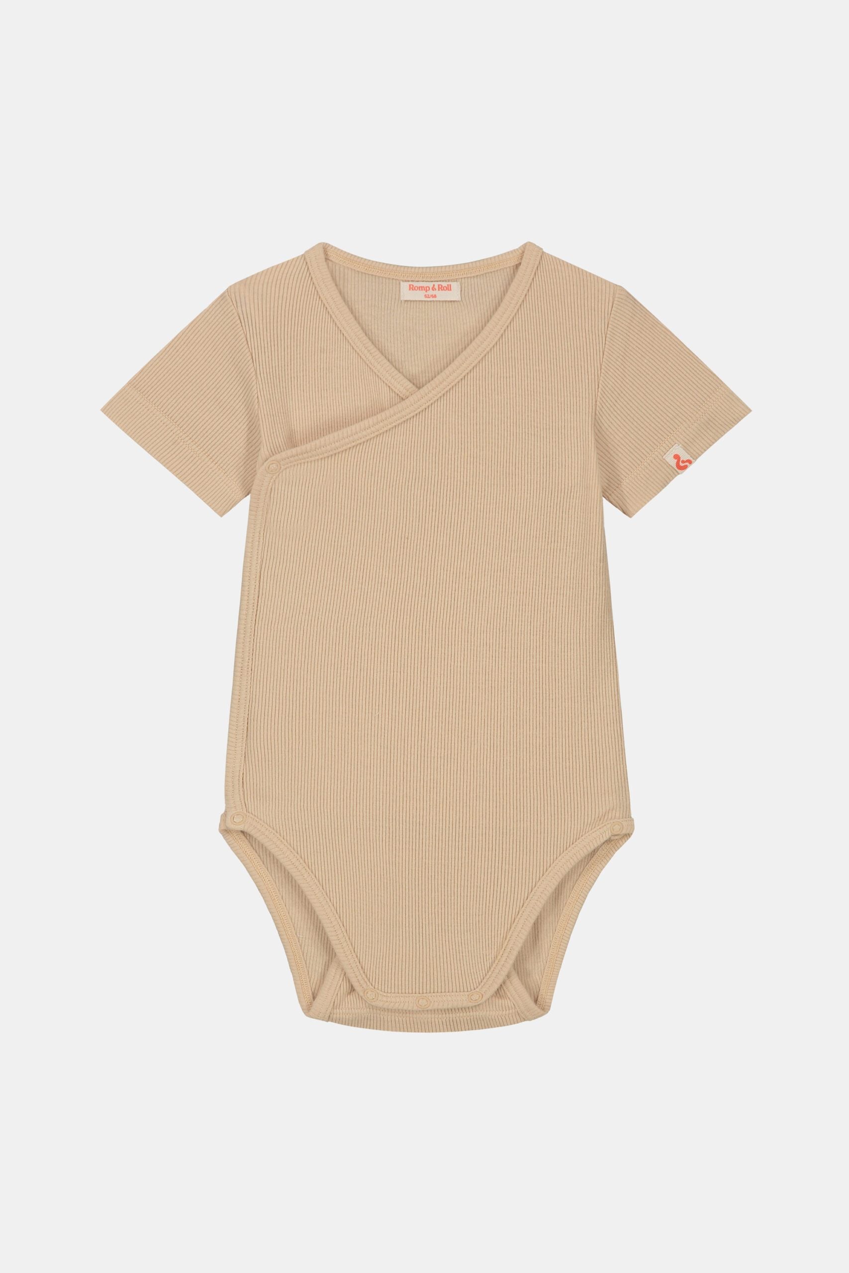 Wickelbody mit kurzen Ärmeln aus 100% Biobaumwolle GOTS zertifiziert und größenverstellbar Farbe dune