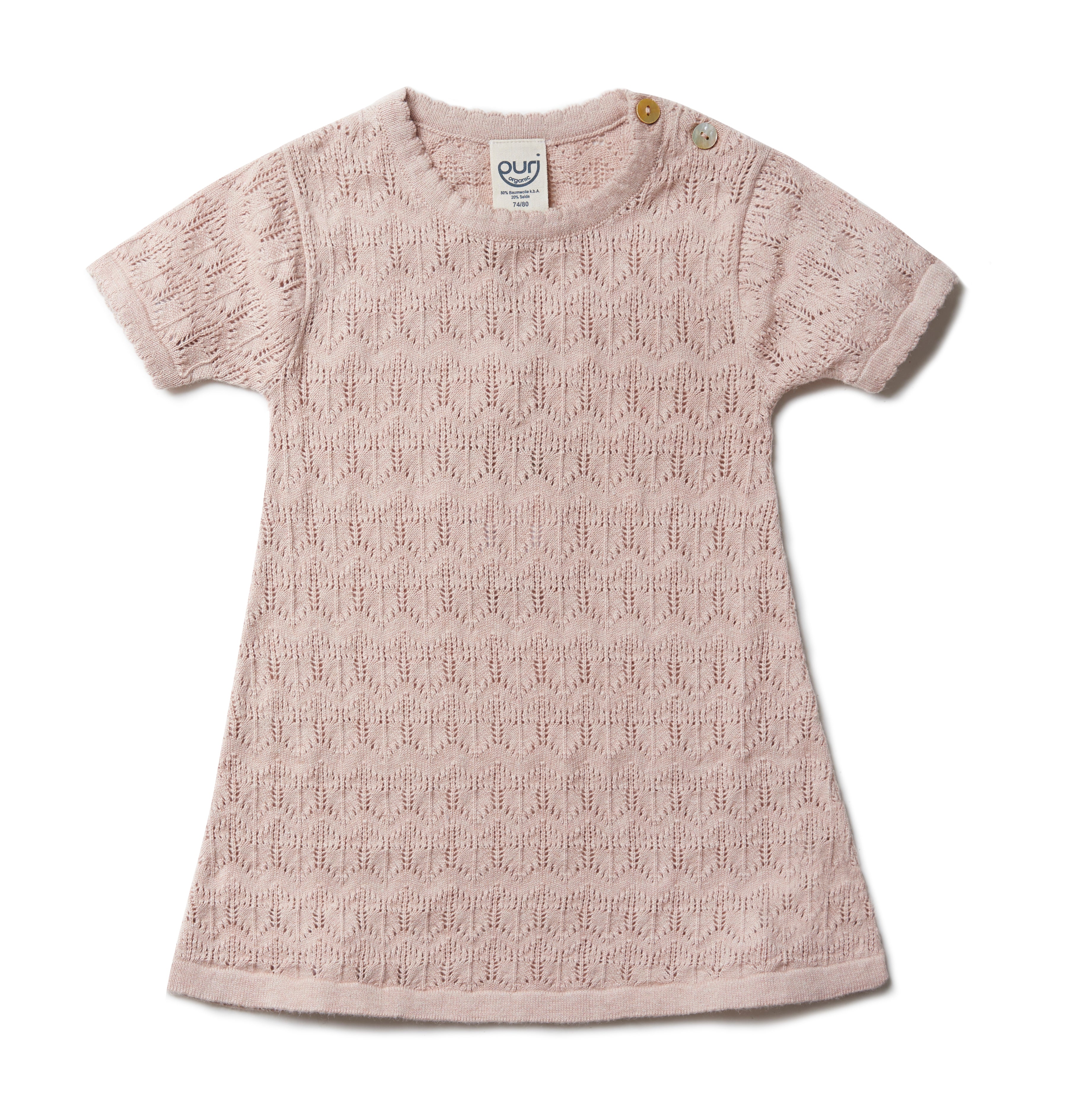 PURI ORGANIC Baby Strickkleid Ajour aus 80% Baumwolle und 20% Seide cameo rose