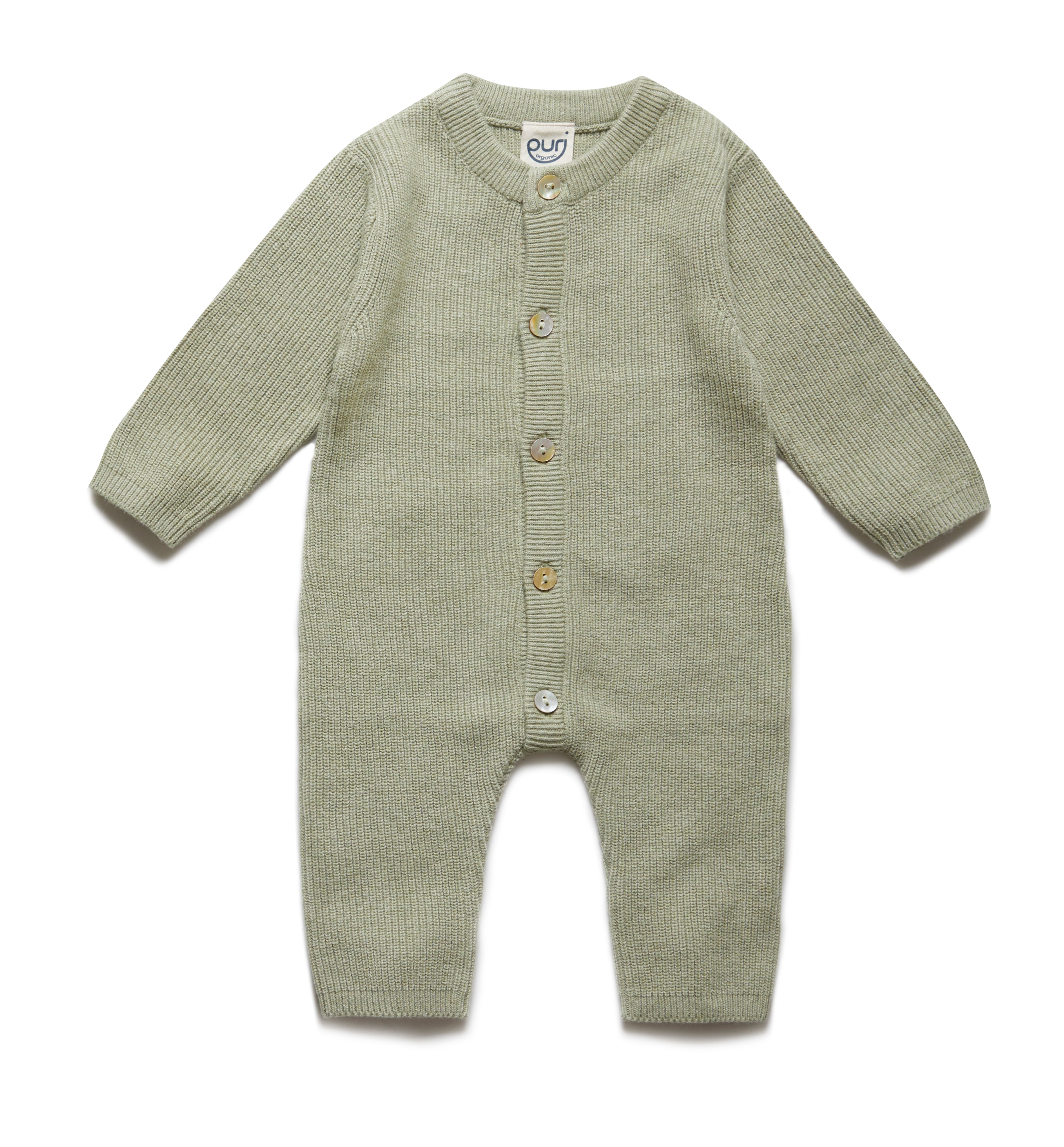 PURI ORGANIC Baby Overall Perlfangstrick aus 80% Baumwolle und 20% Seide pistazie
