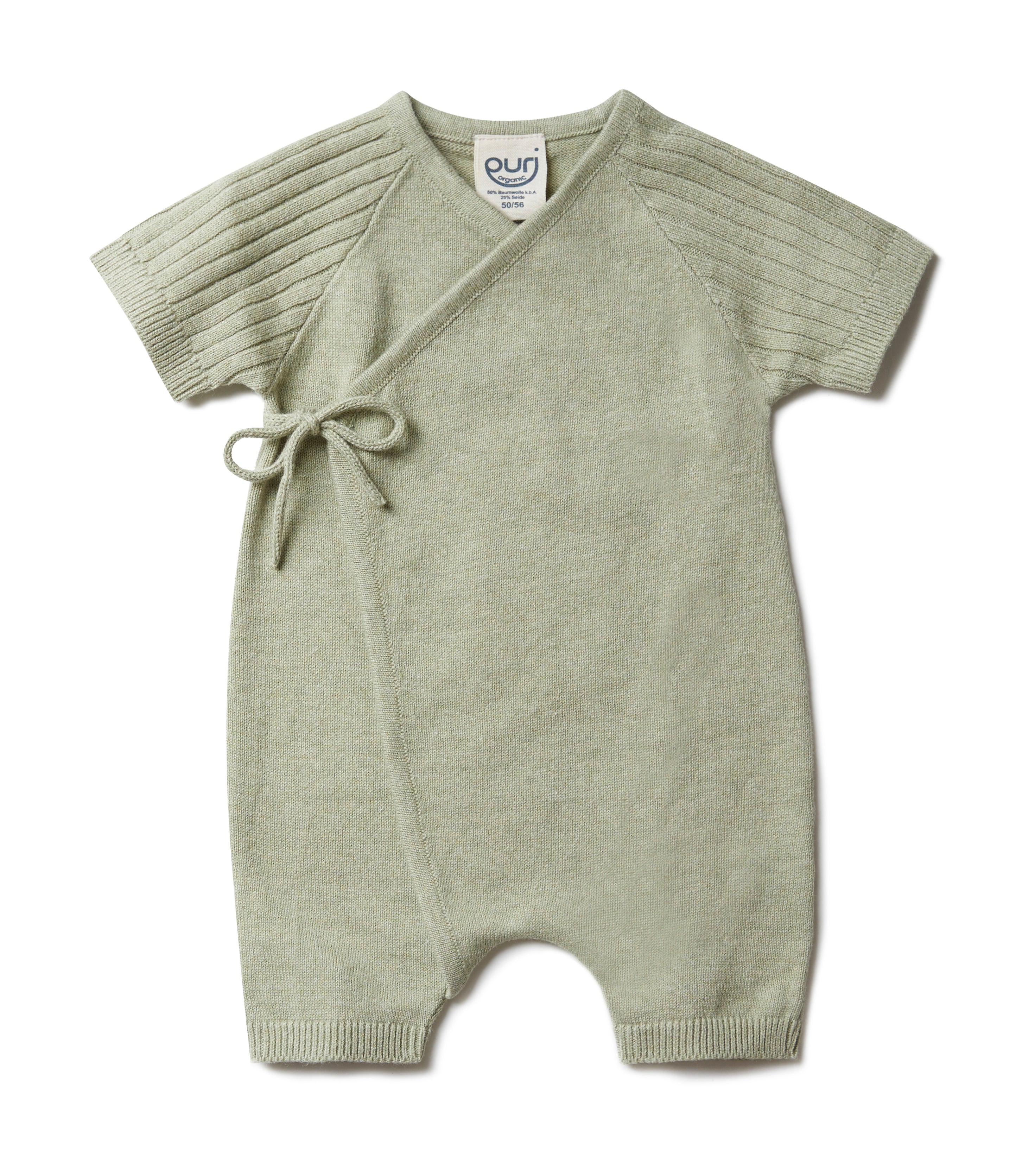 PURI ORGANIC sommerlicher Overall kurz aus 80% Baumwolle und 20% Seide pistazie