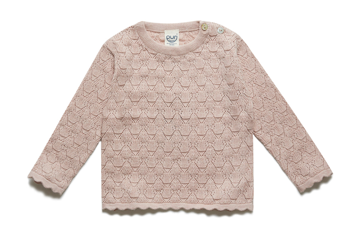 PURI ORGANIC Pullover aus feinem Ajourstrick aus 80% Baumwolle und 20% Seide Farbe cameo rose