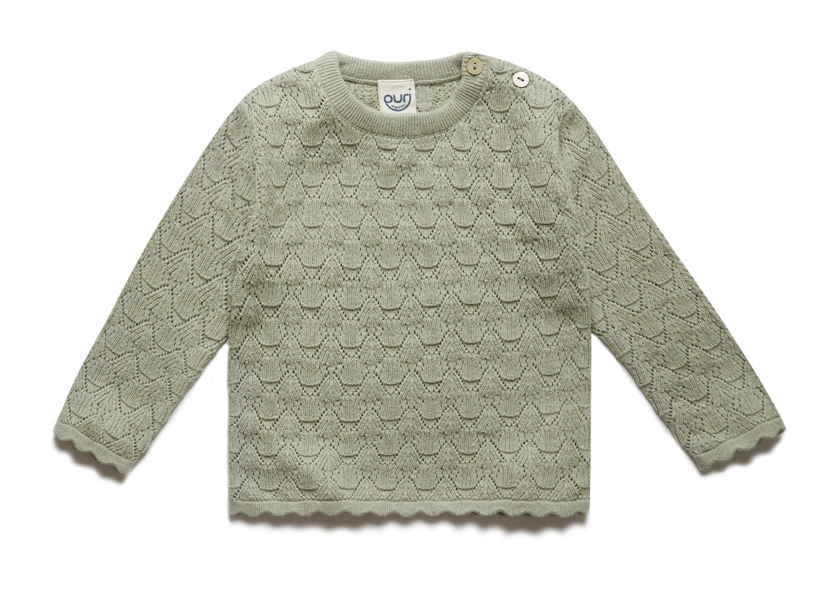 PURI ORGANIC Pullover aus feinem Ajourstrick aus 80% Baumwolle und 20% Seide Farbe pistazie