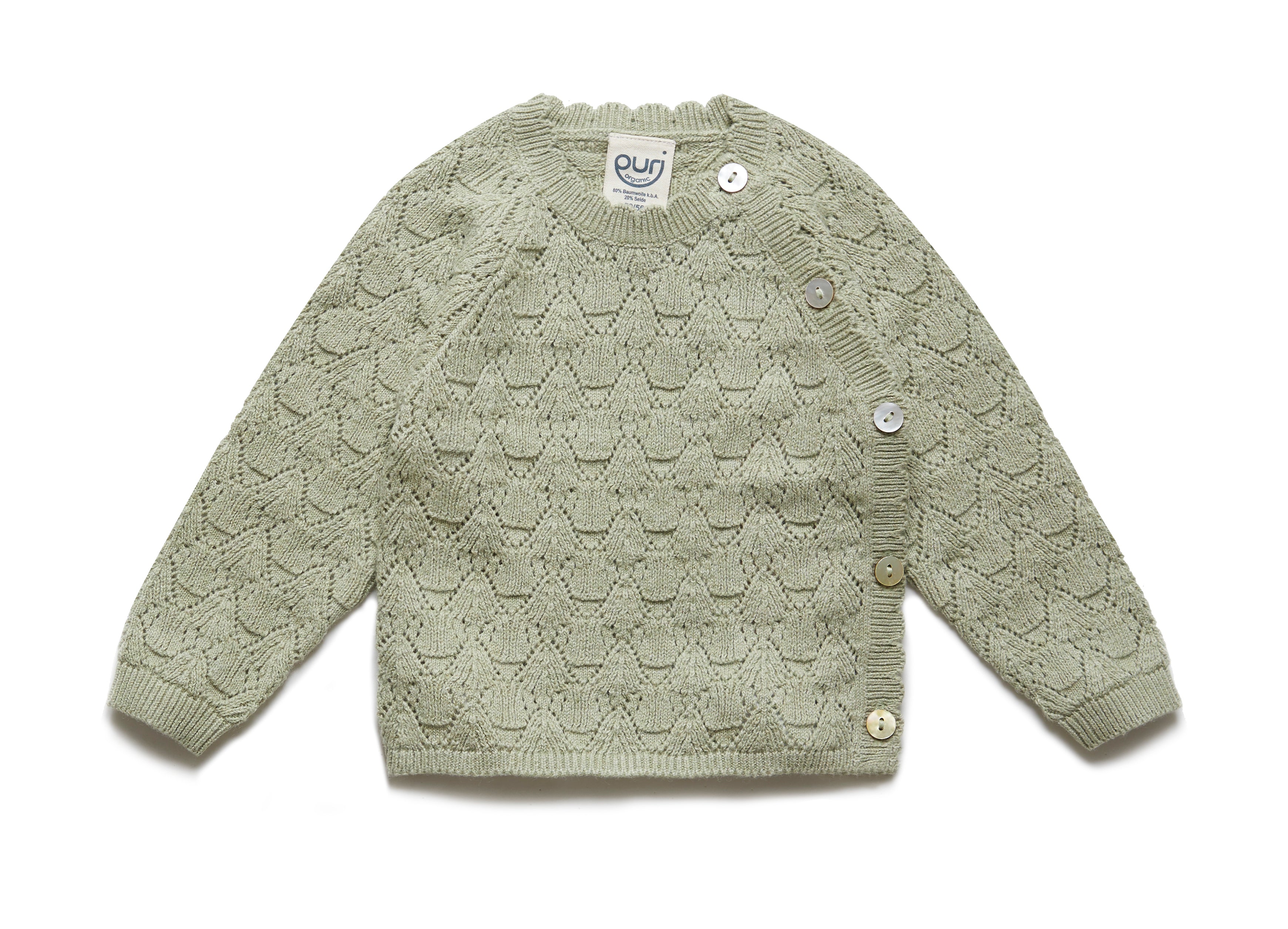 PURI ORGANIC Baby Kimono Ajour aus 80% Baumwolle und 20% Seide Farbe pistazie