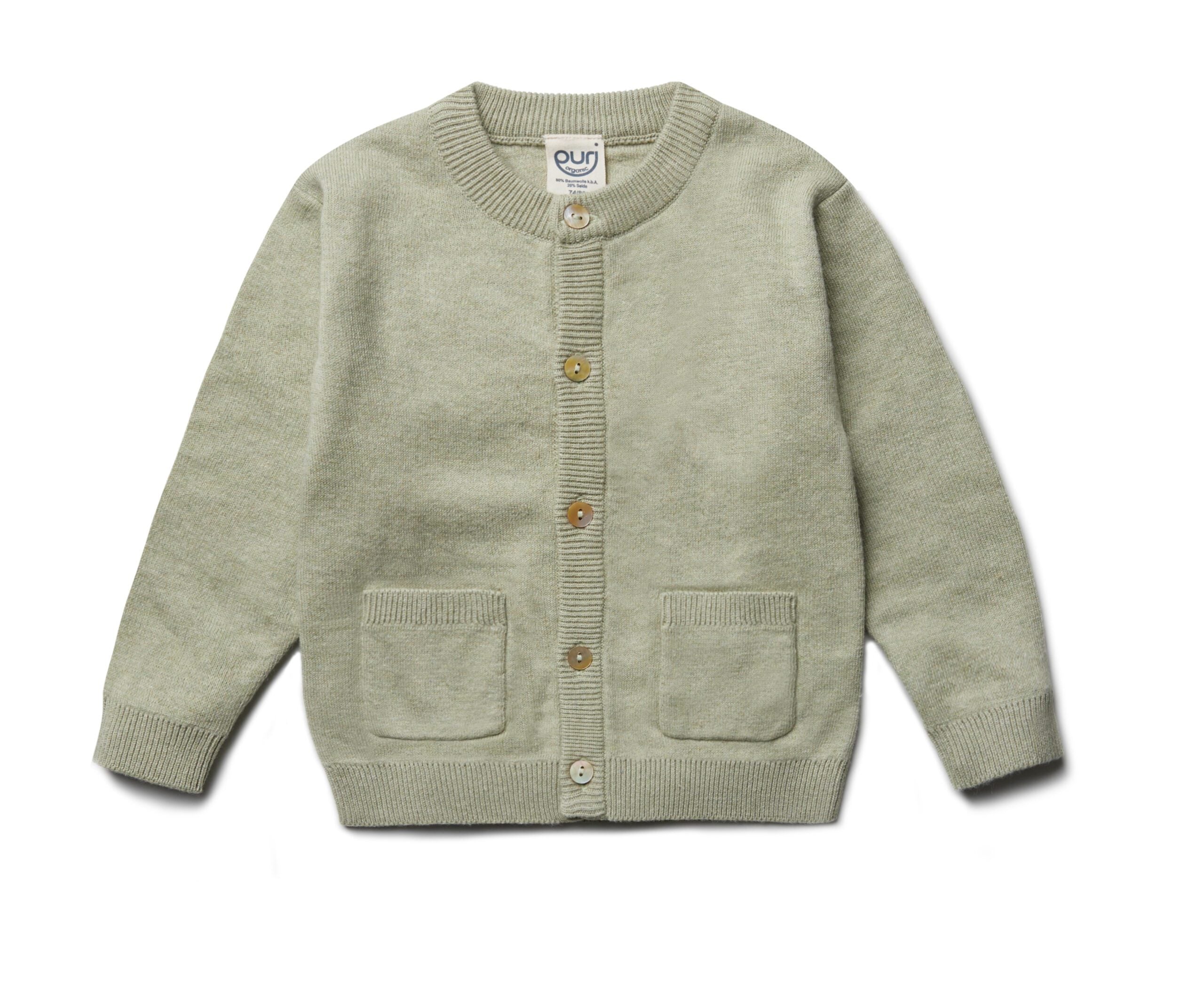 PURI Bio Cardigan aus Doppelstrick Baumwolle und Seide Mix Farbe pistazie