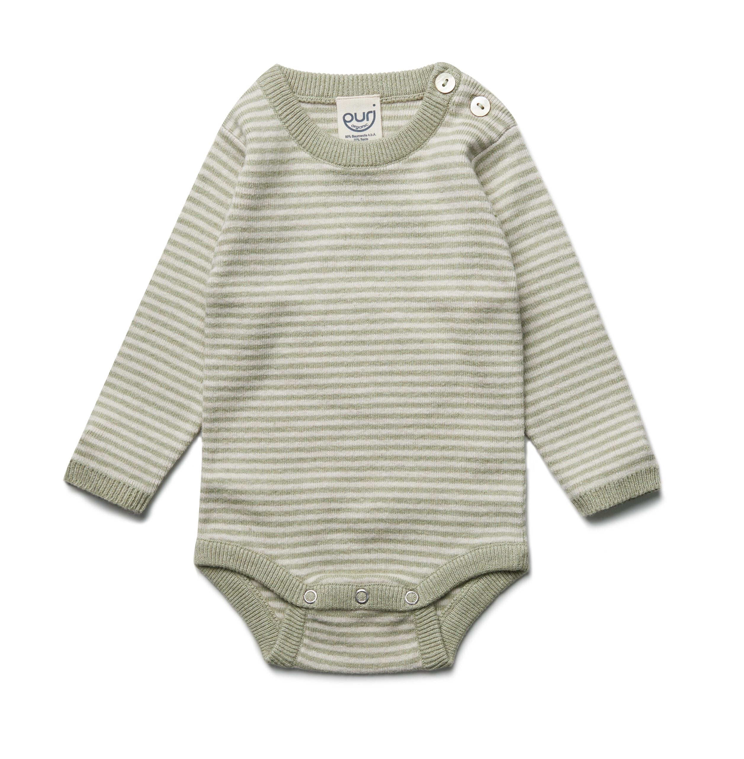 PURI Bio Body geringelt aus Doppelstrick Baumwolle und Seide Mix Farbe pistazie/ecru