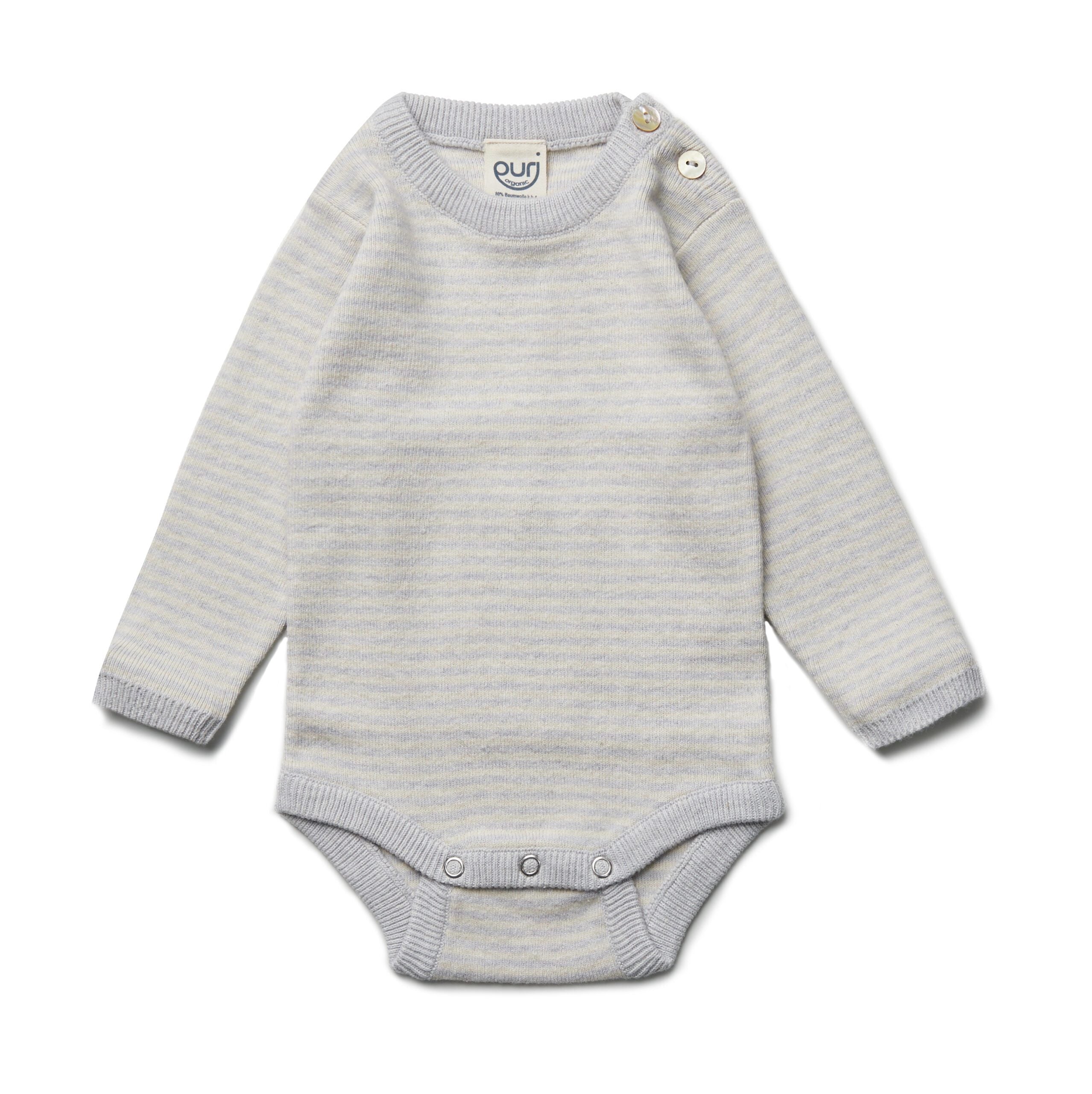PURI Bio Body geringelt aus Doppelstrick Baumwolle und Seide Mix Farbe silbergrau/ecru