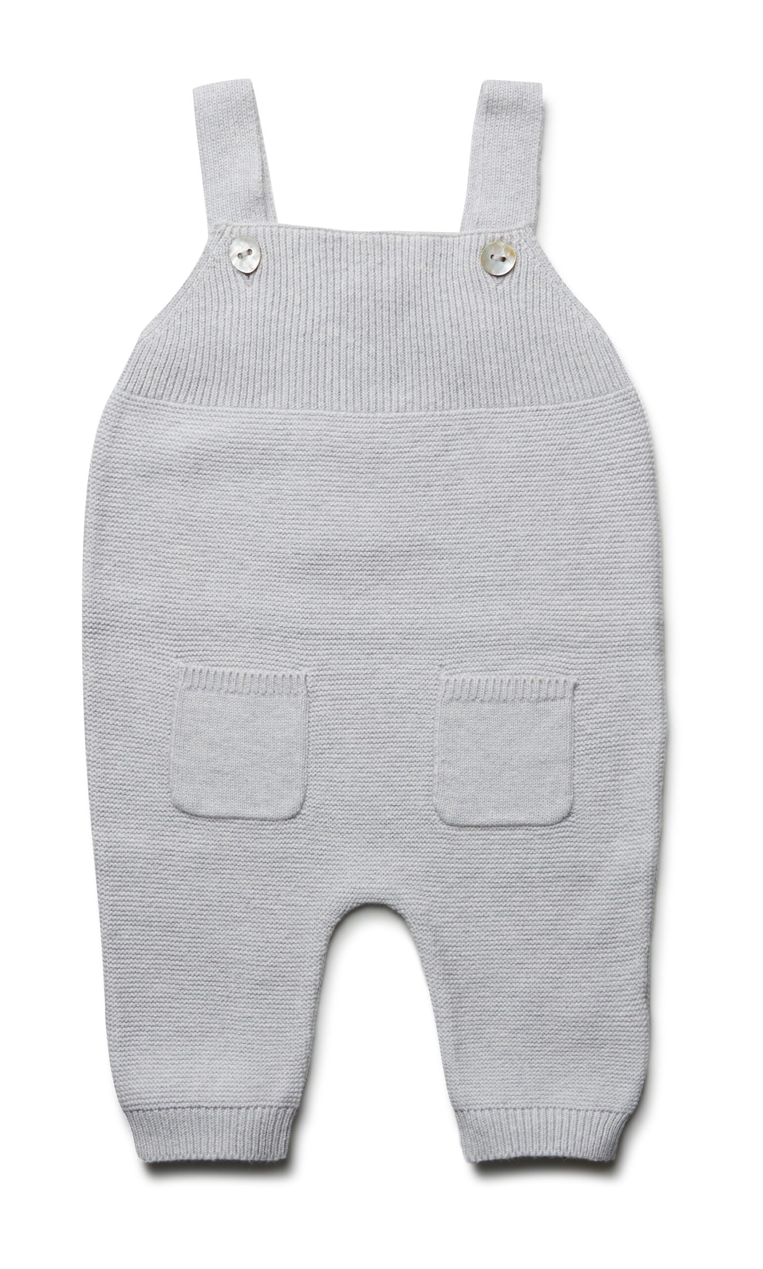 PURI Bio Latzhose Krausstrick aus 80% Baumwolle mit 20% Seide Farbe silbergrau