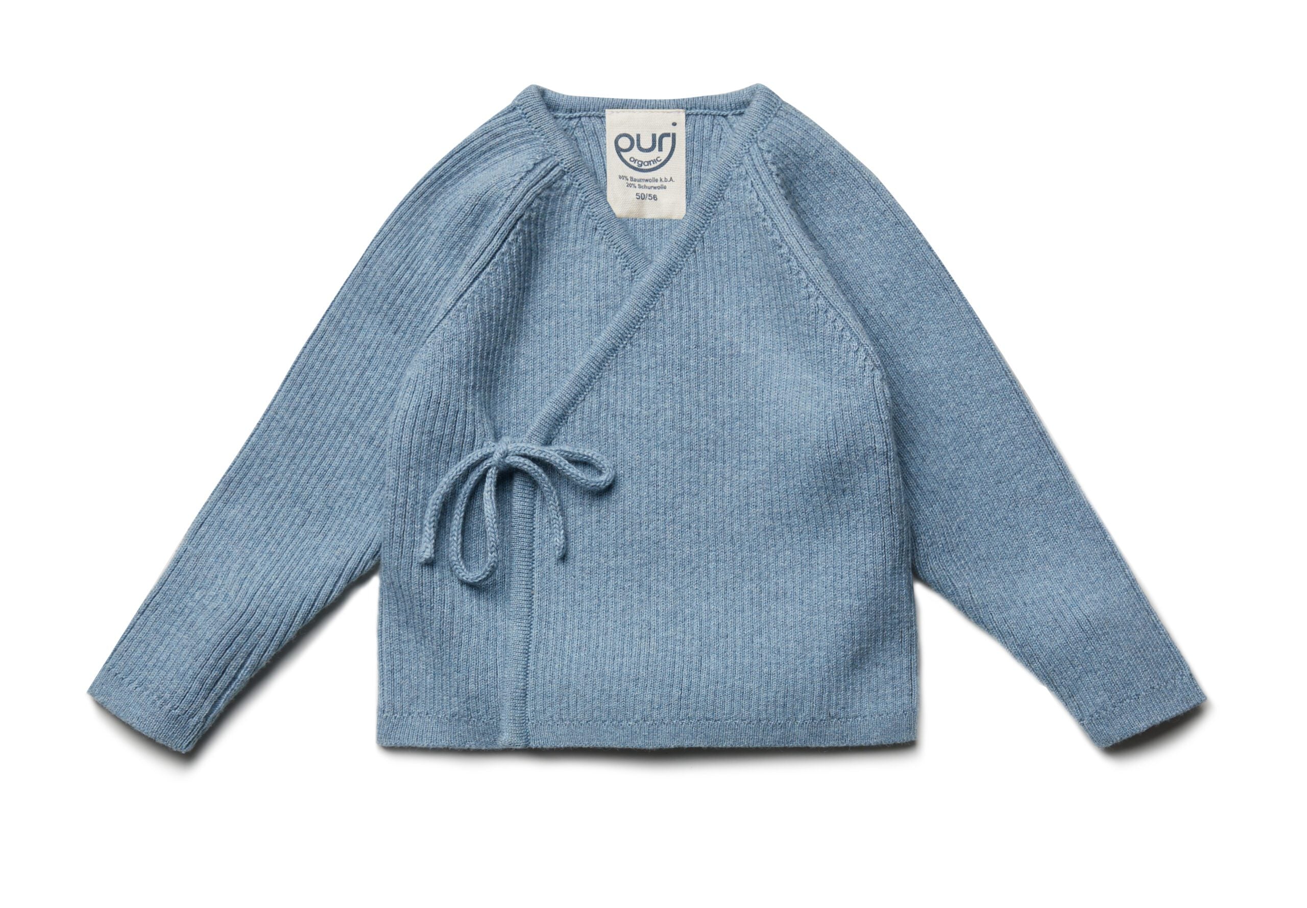 PURI Bio Baby Kimono Rippenstrick 80% Baumwolle und 20% Schurwolle Farbe rauchblau