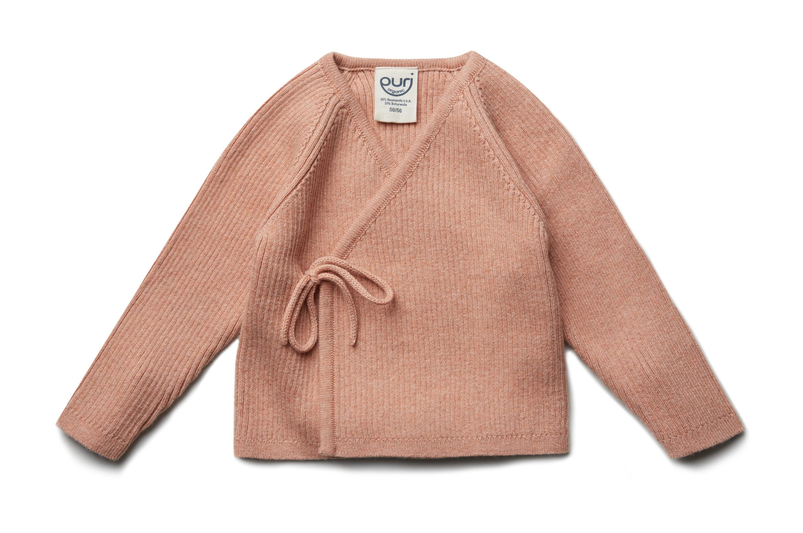 PURI Bio Baby Kimono Rippenstrick 80% Baumwolle und 20% Schurwolle Farbe ziegel