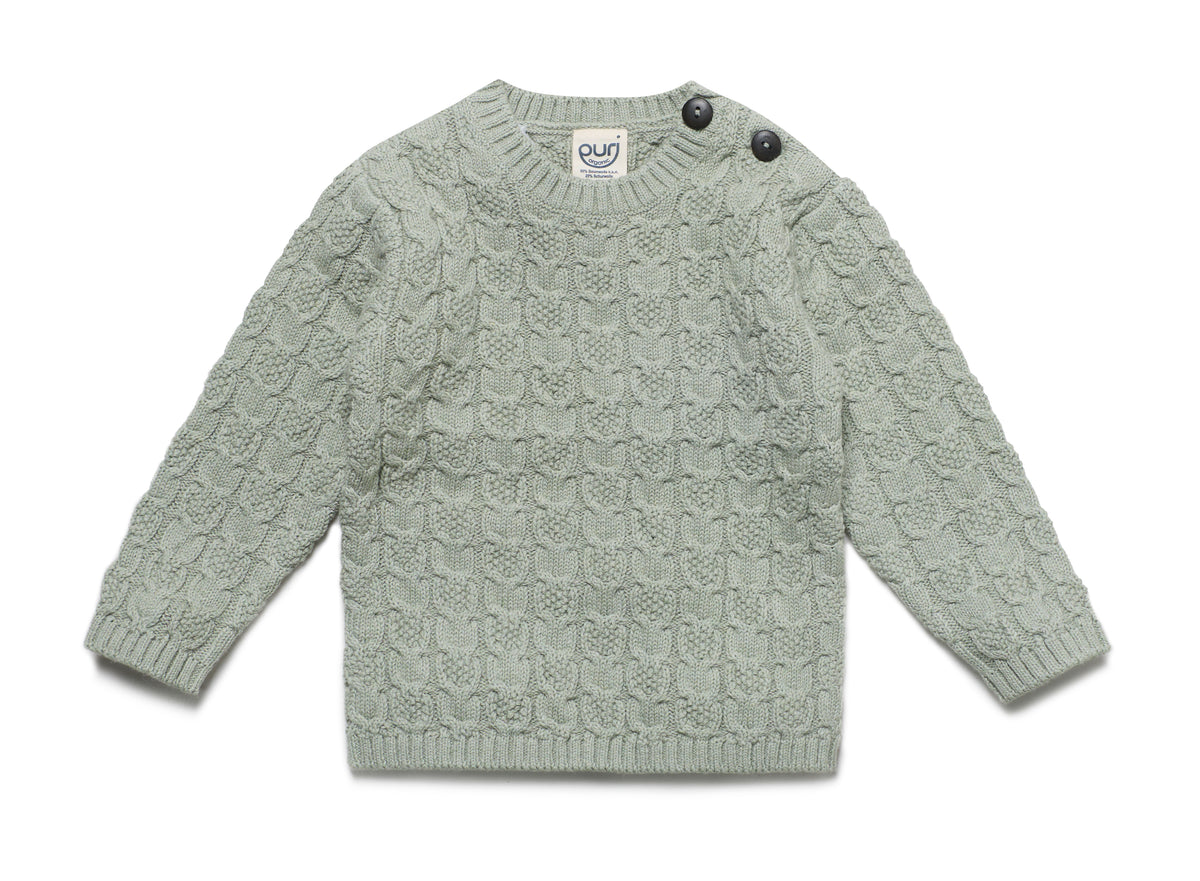 PURI ORGANIC Pullover im Strukturstrick Farbe thymian noch in Gr. 98/104 verfügbar