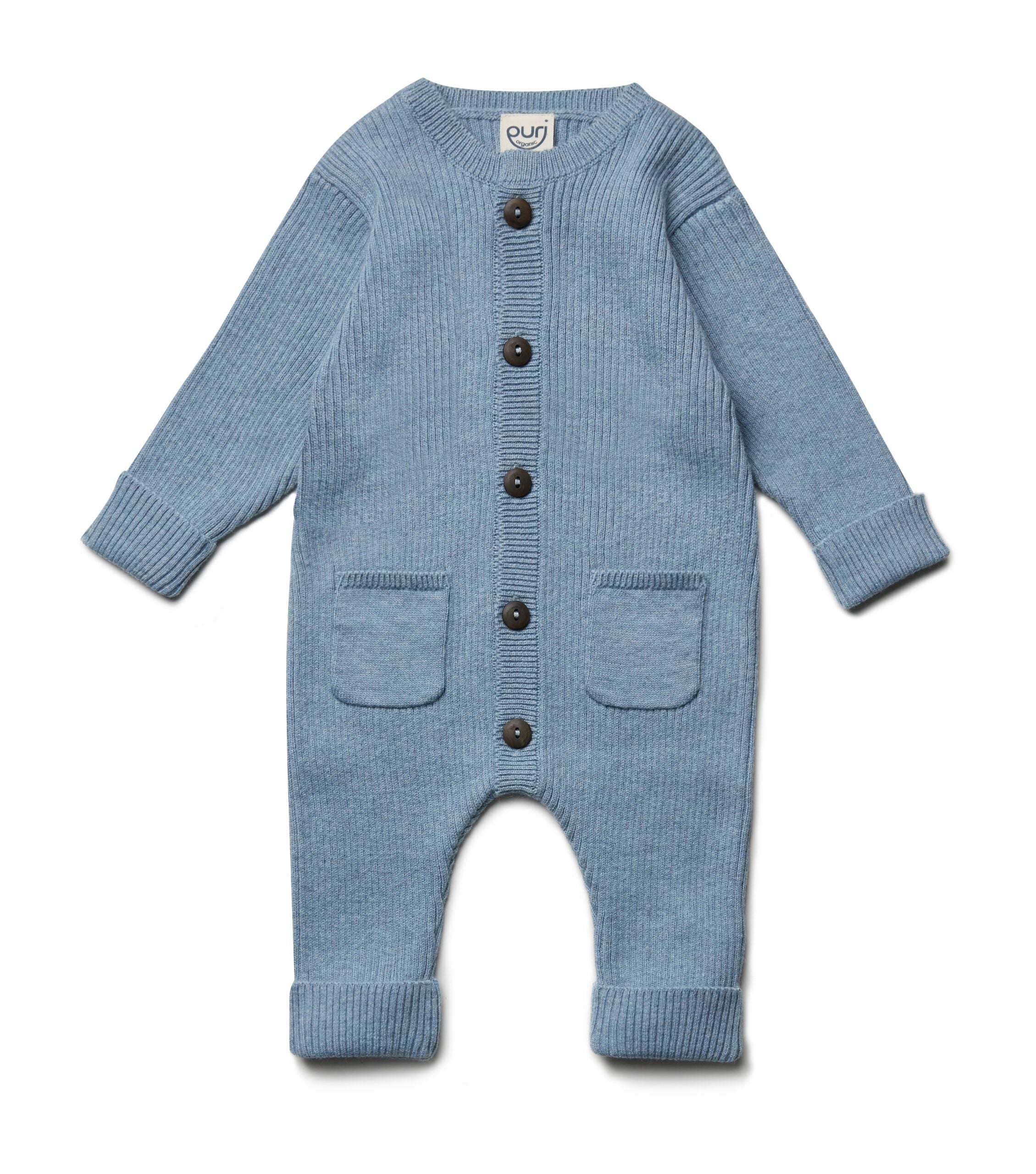 PURI ORGANIC Overall Rippenstrick aus 80% Baumwolle und 20% Schurwolle Farbe rauchblau