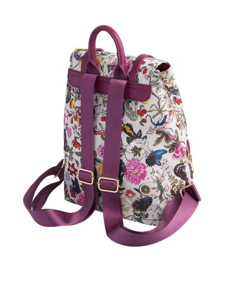 FABLE Blumen Rucksack mit Natural Historic Museum Print in Pflaumenfarbe