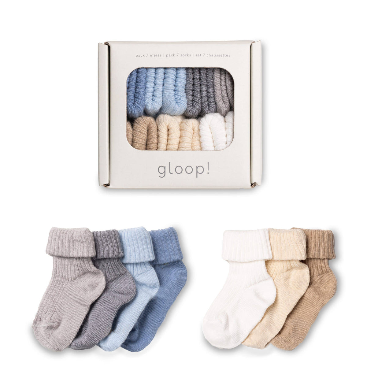 Gloop! Packung mit 7 Socken Blau/Beige/Braun/Grau
