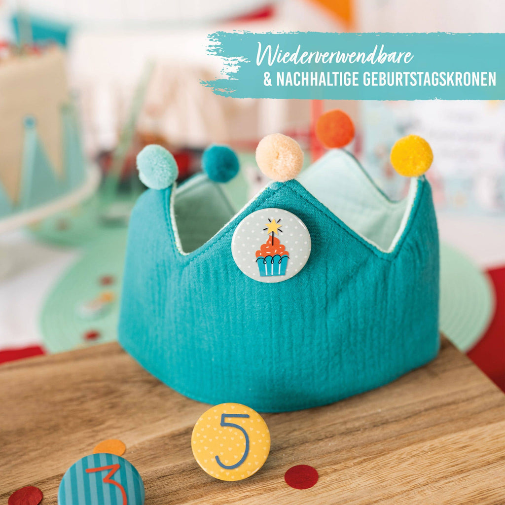 Papierdrachen Geburtstagskrone Musselin mit Buttons  - Türkis
