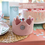 Papierdrachen Geburtstagskrone aus  Musselin - Rosa - mit Buttons