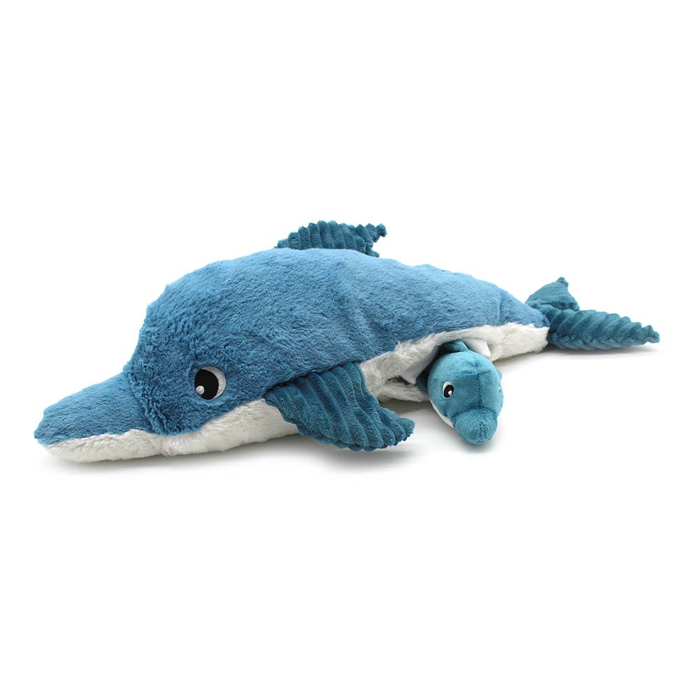 LES PTIPOTOS - 50 cm Plüsch-Delfin Mama mit Baby, Blau