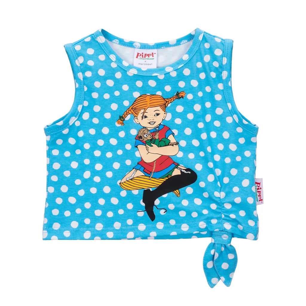 Pippi Langstrumpf Speckled Top blau weiß gepunktet